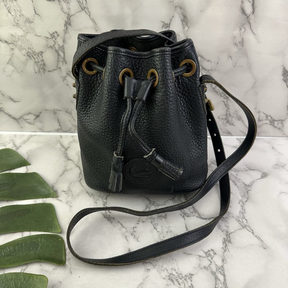 Dooney Bourke Vintage 90s Leather Mini Bucket Shoulder Crossbody Bag Black AWL